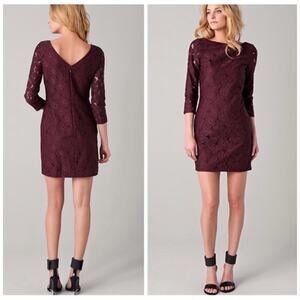 Diane Von Furstenberg DVF Sarita Flower Lace Dress Aubergine Sheath Sz 8 NWT